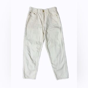 MO & Co. Women’s Cream High-Rise Cropped Jeans 100% Cotton | Tapered Fit Size 26